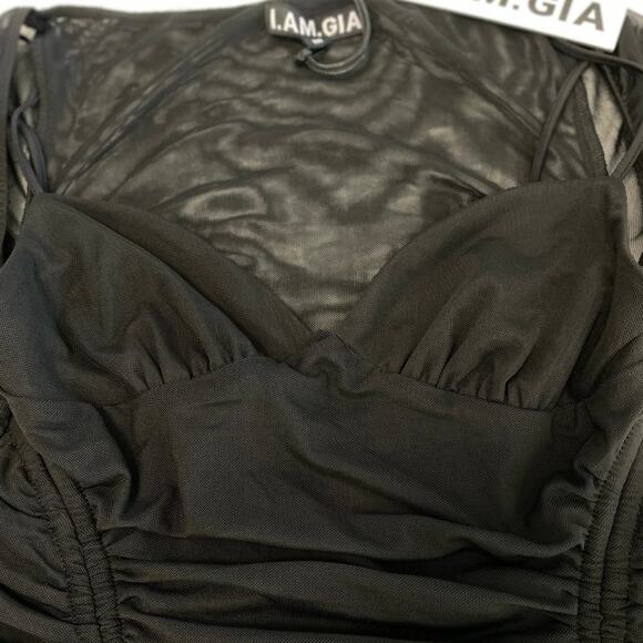 I Am Gia Mesh Mini Ruched Adjustable Dress Women Medium Goth Witchy Dark Romance - Picture 4 of 11